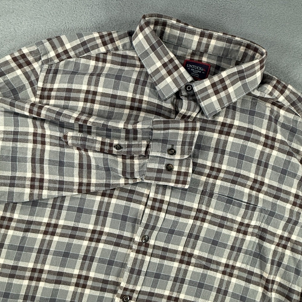 UNTUCKit Plaid Flannel Shirt Mens 2XL Gray Brown Plaid Button Down Slim Fit
